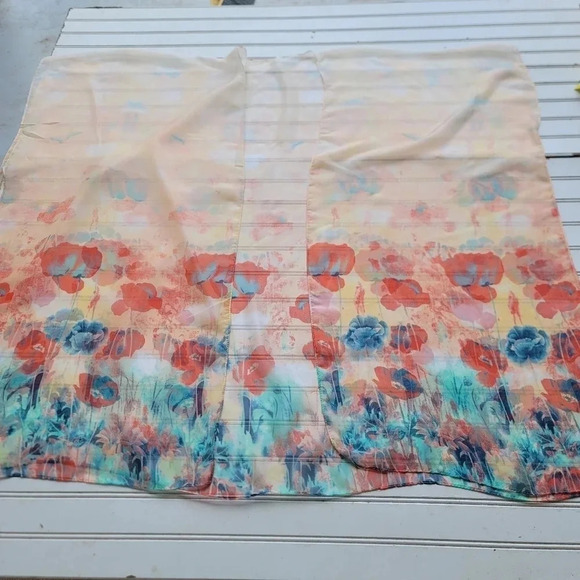 Vintage Lighweight Sheer Kimono Cardigan Poppy Floral Black Small Sheer Peach - Picture 3 of 11